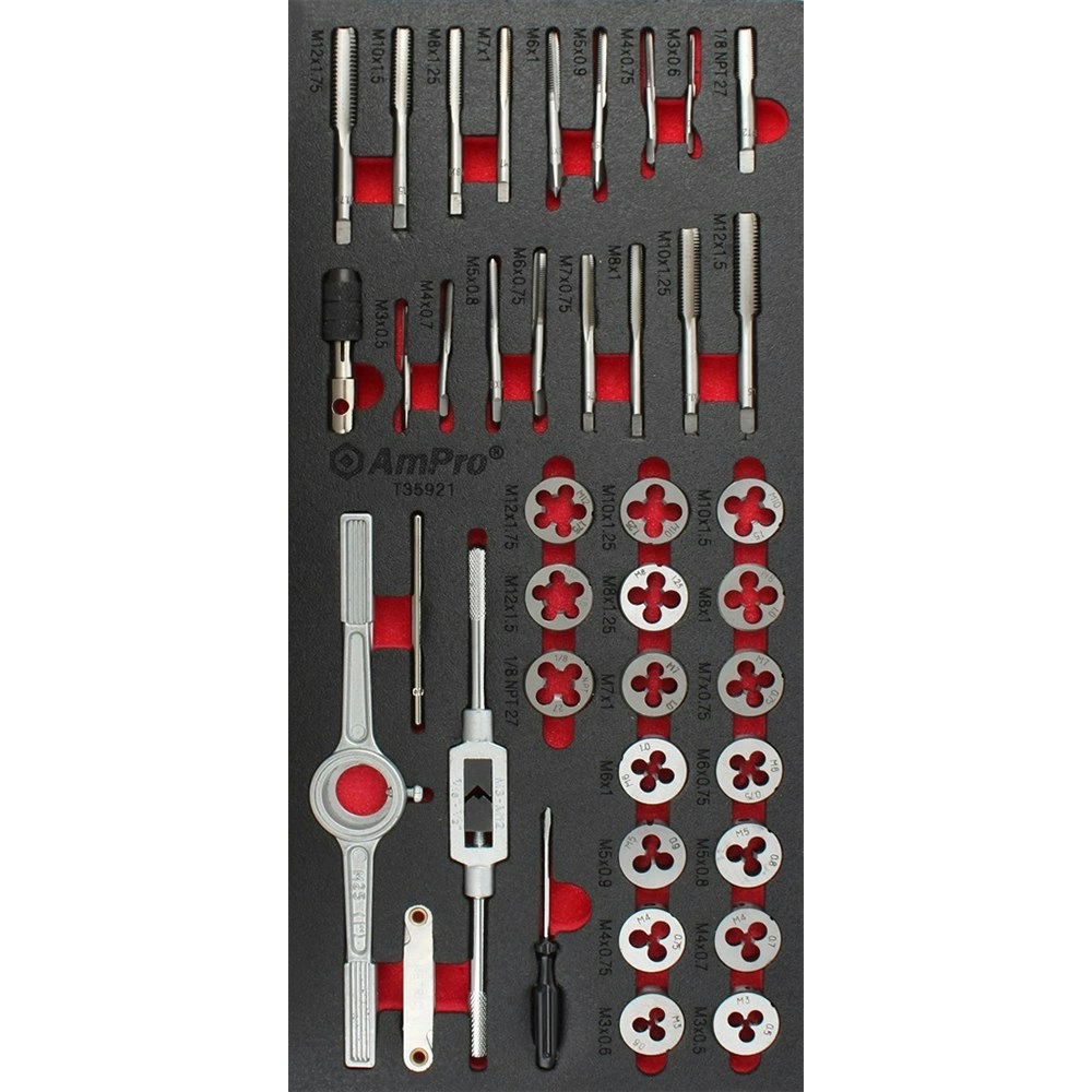 39pc Ampro Heavy Duty Tap & Die Set Metric Threading Durable Tool Set TS45921