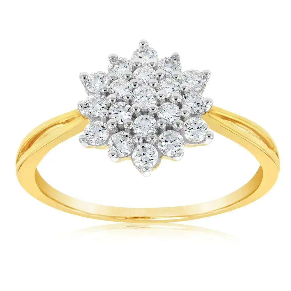 Luminesce Lab Grown Diamond 1/2 Carat Cluster Dress Ring in 9ct Yellow Gold