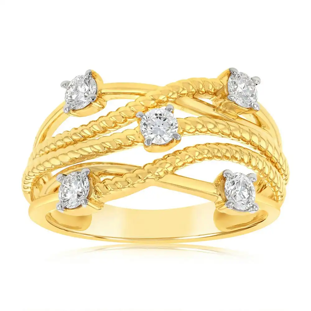 9ct Yellow Gold 1/2 Carat Lab Grown Diamond Rope Effect Dress Ring