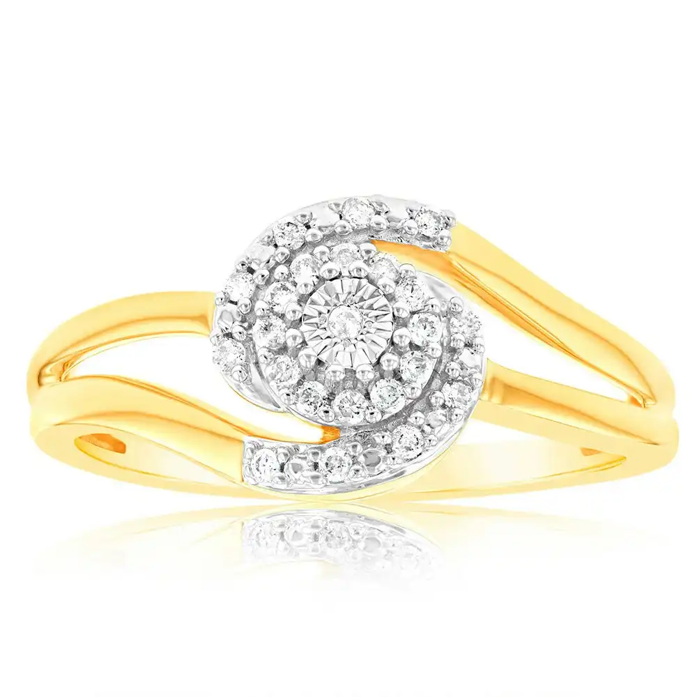 9ct Yellow Gold 0.05 Carat Swirl Diamond Ring