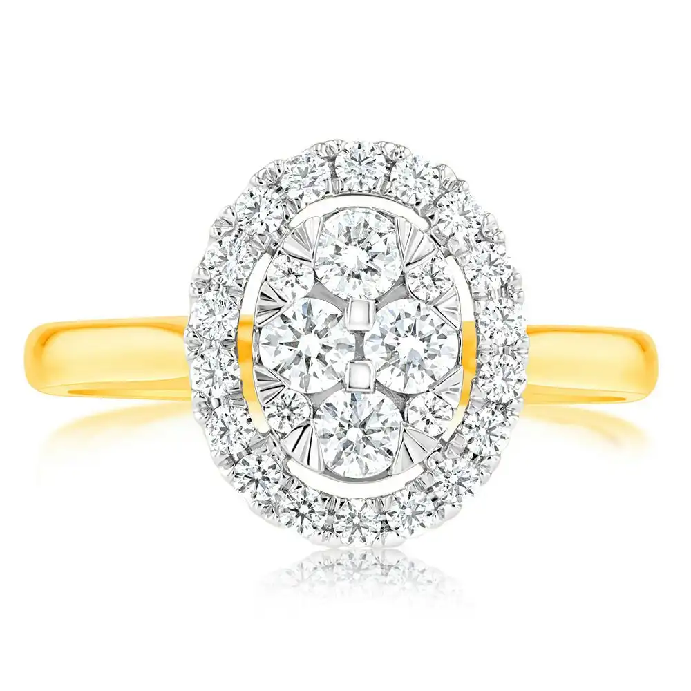 Flawless 1/2 carat  9ct Oval Yellow & White Gold Diamond Ring