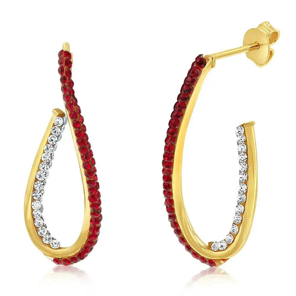 9ct Yellow Gold Silverfilled Red White Twisted 3/4 Hoop Earrings