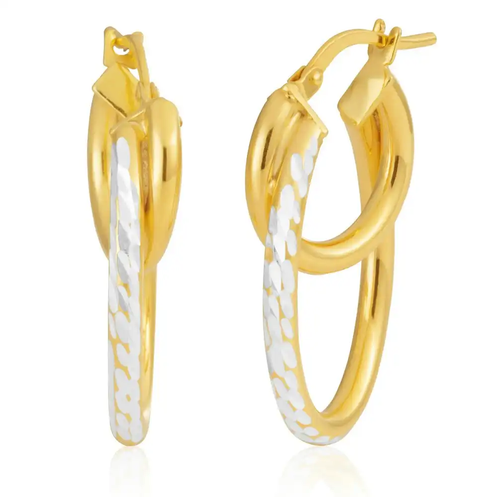 9ct Yellow Gold Silver Filled 25mm Double Hoop Earrings