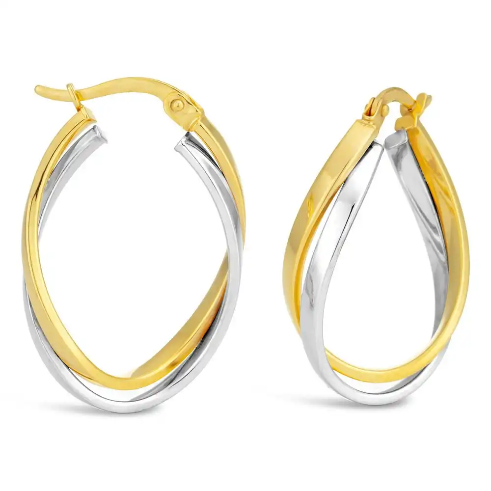 9ct Two-Tone Gold Filled Double Tube Hoop Earrings