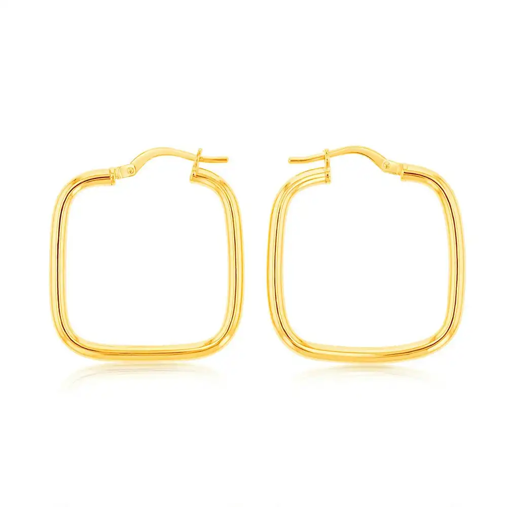 Silverfilled 9ct Yellow Gold Square 20mm Hoop Earrings