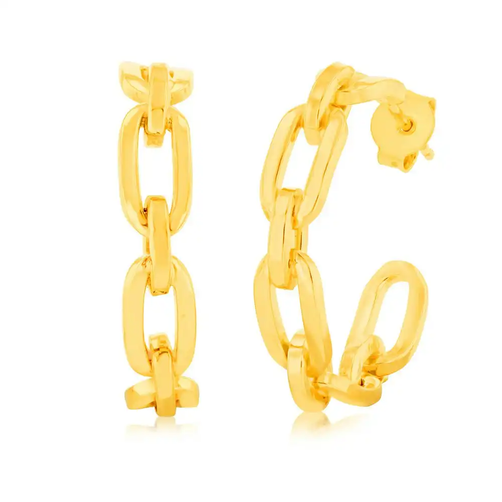 9ct Yellow Gold Silverfilled Link Hoop Earrings