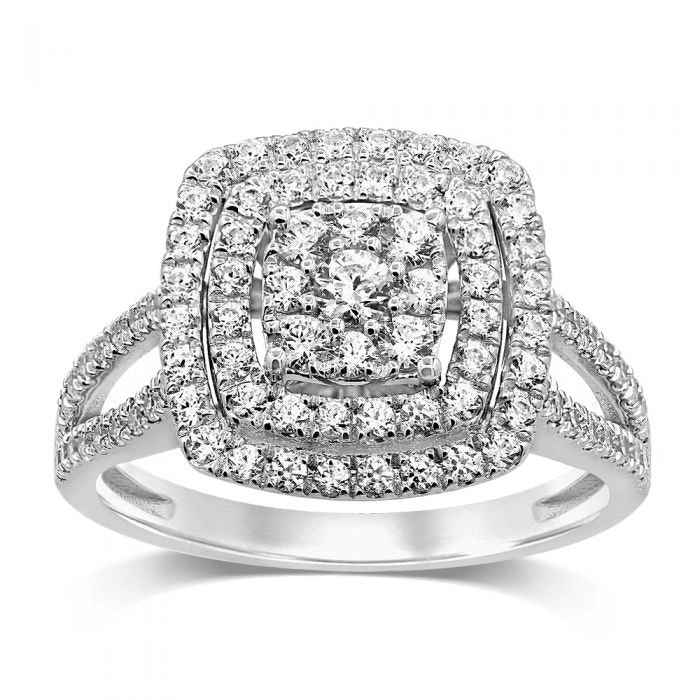 Silver 1 Carat Diamond Cluster  Ring