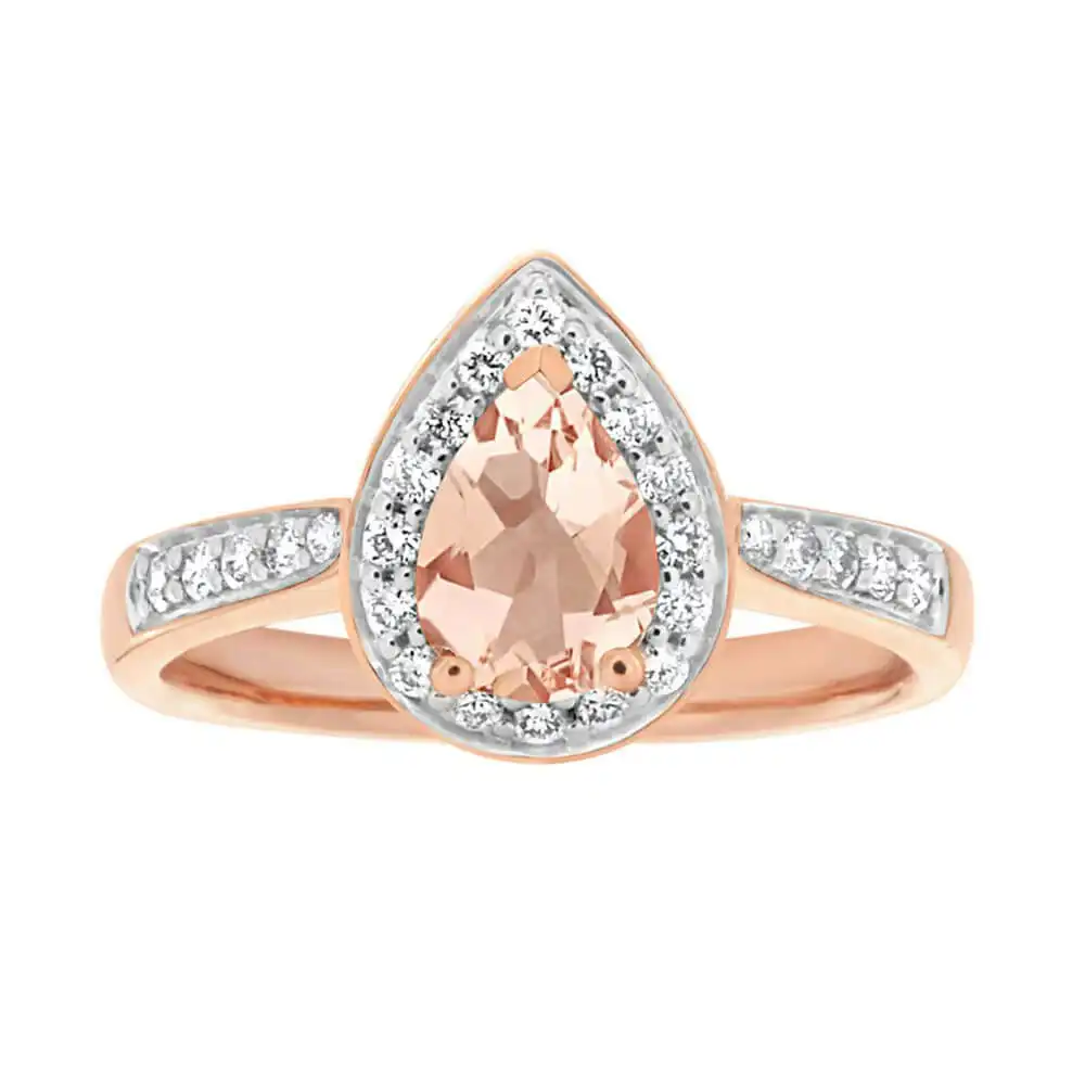 9ct Rose Gold 0.60 Carat 7x5mm Morganite and Diamond 0.20ct Ring