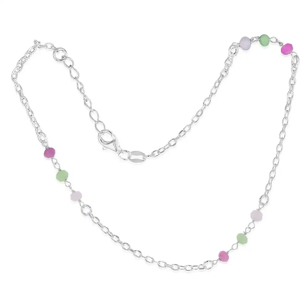 Sterling Silver Multicolour Beads 27cm Anklet