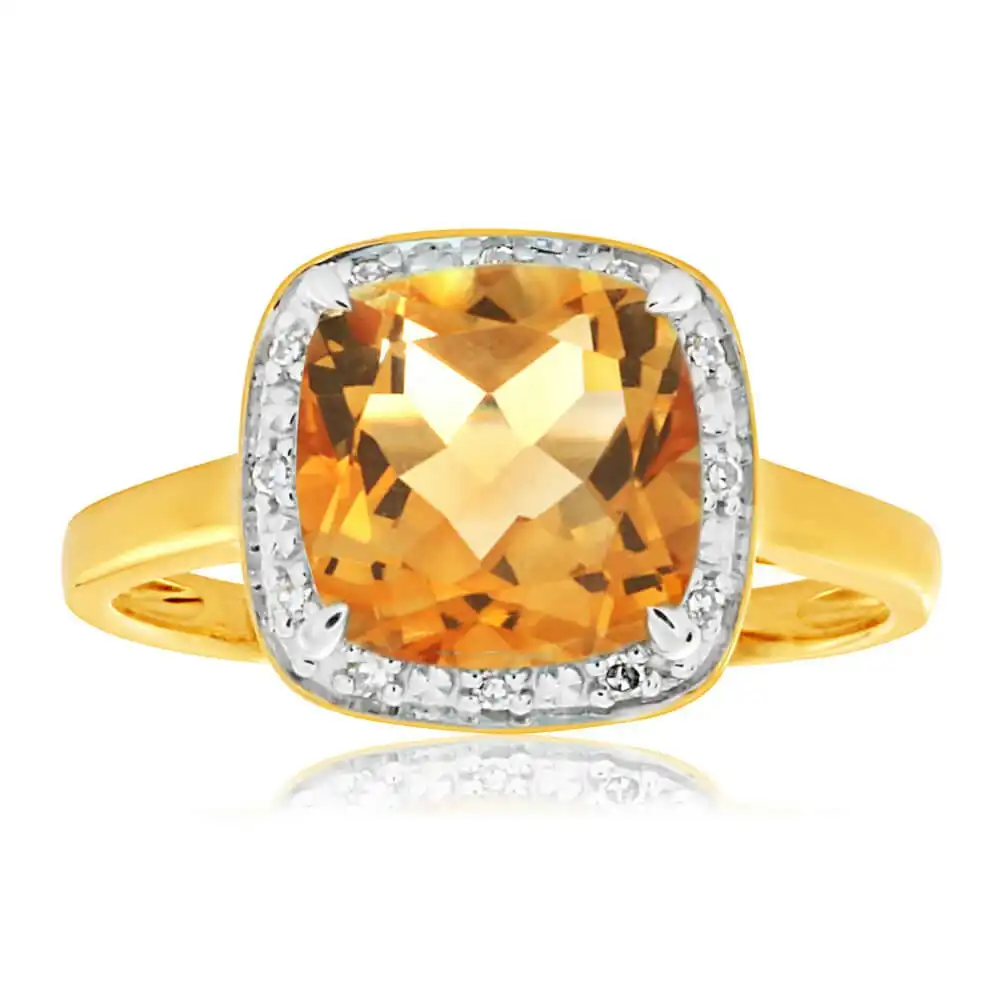 9ct Yellow Gold 2.00 Carat Citrine and Diamond Ring