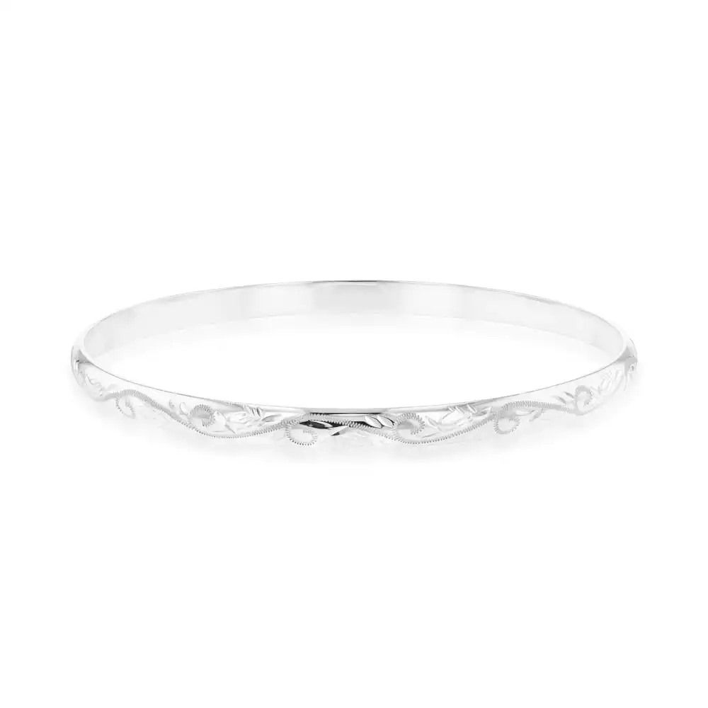 Sterling Silver 5mmx65mm Patterned Engraved Bangle