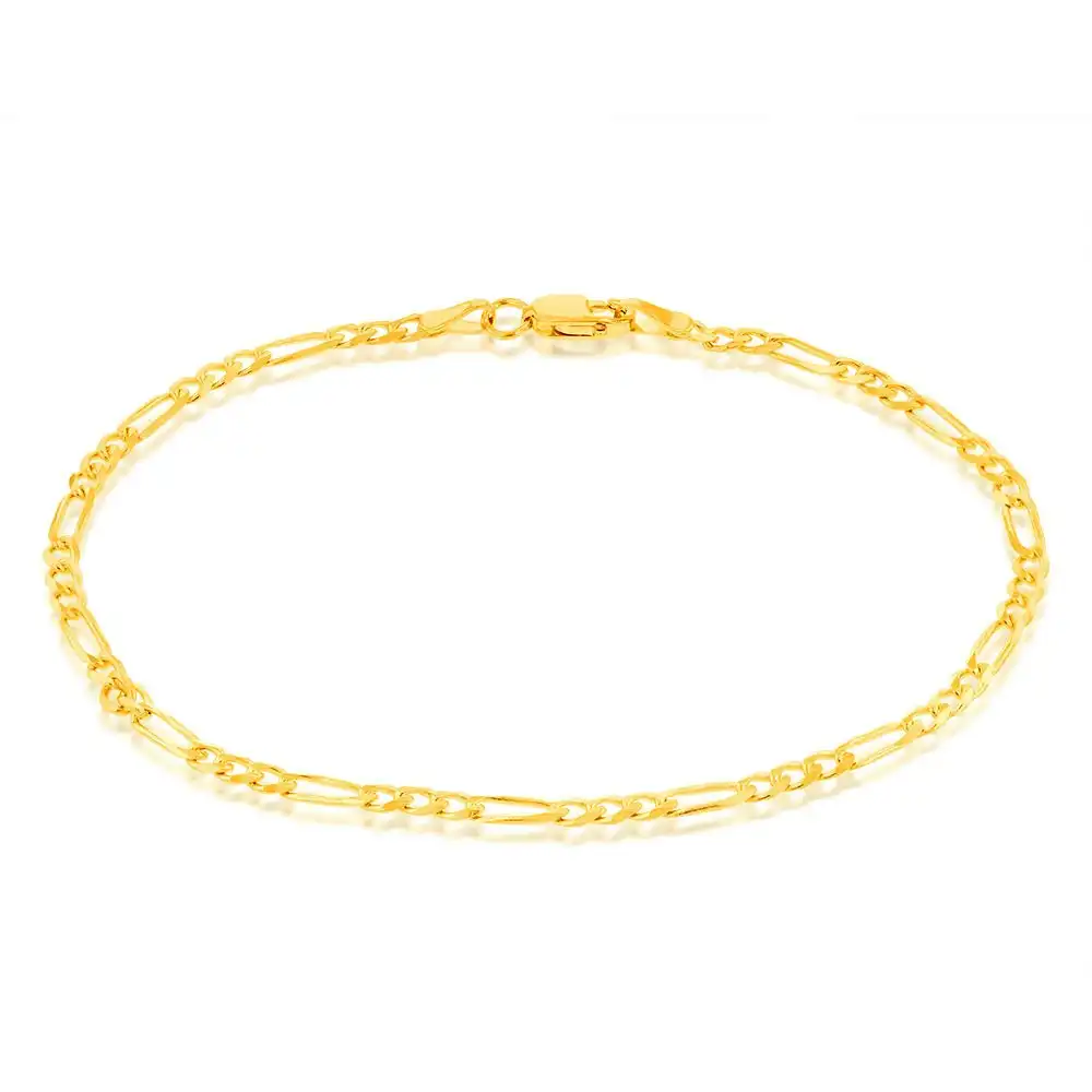 9ct Yellow Gold Fancy 70 Gauge 19cm Figaro 1:3 Bracelet