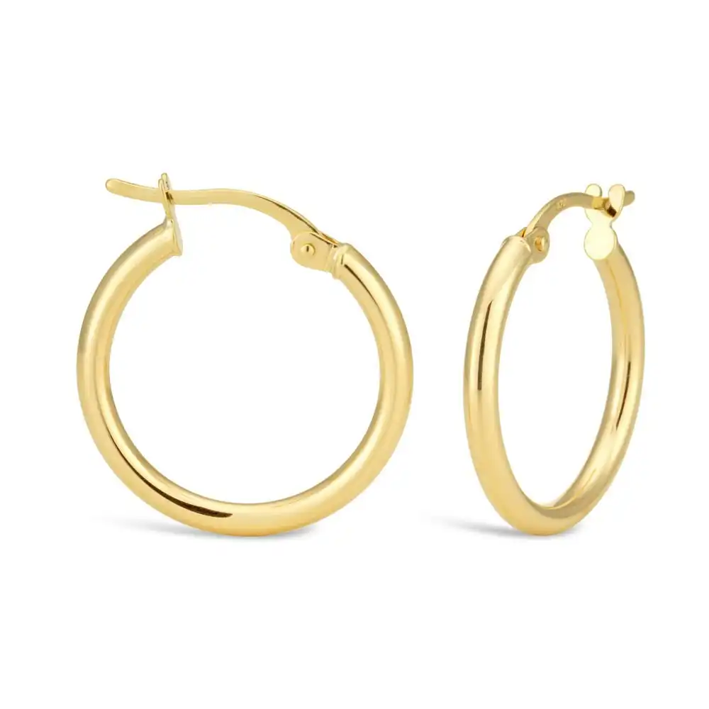 9ct Yellow Gold Plain Hoop 15mm European made