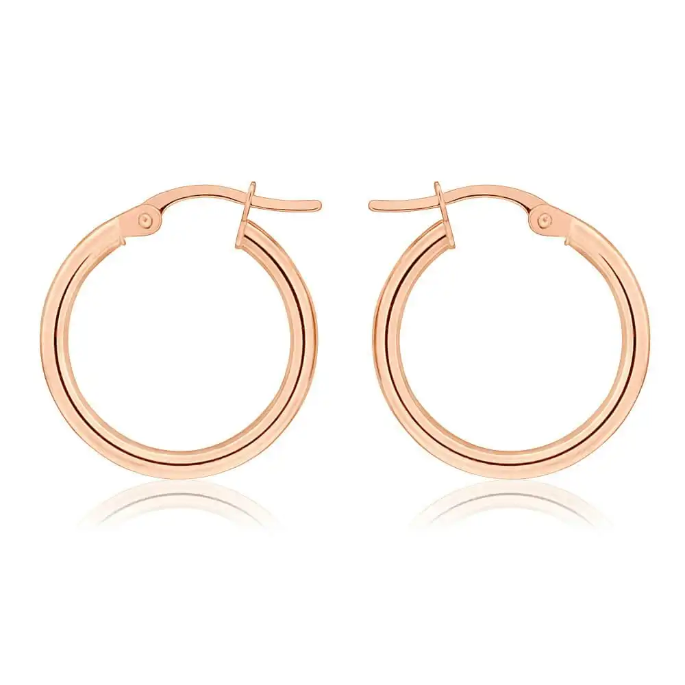 9ct Rose Gold Plain 15mm Hoop Earrings European made