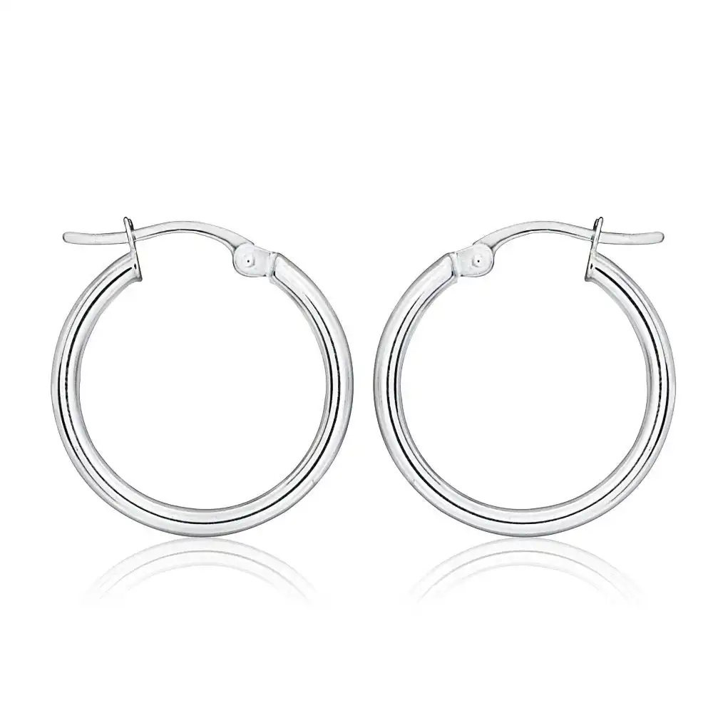 9ct White Gold Plain 15mm Hoops