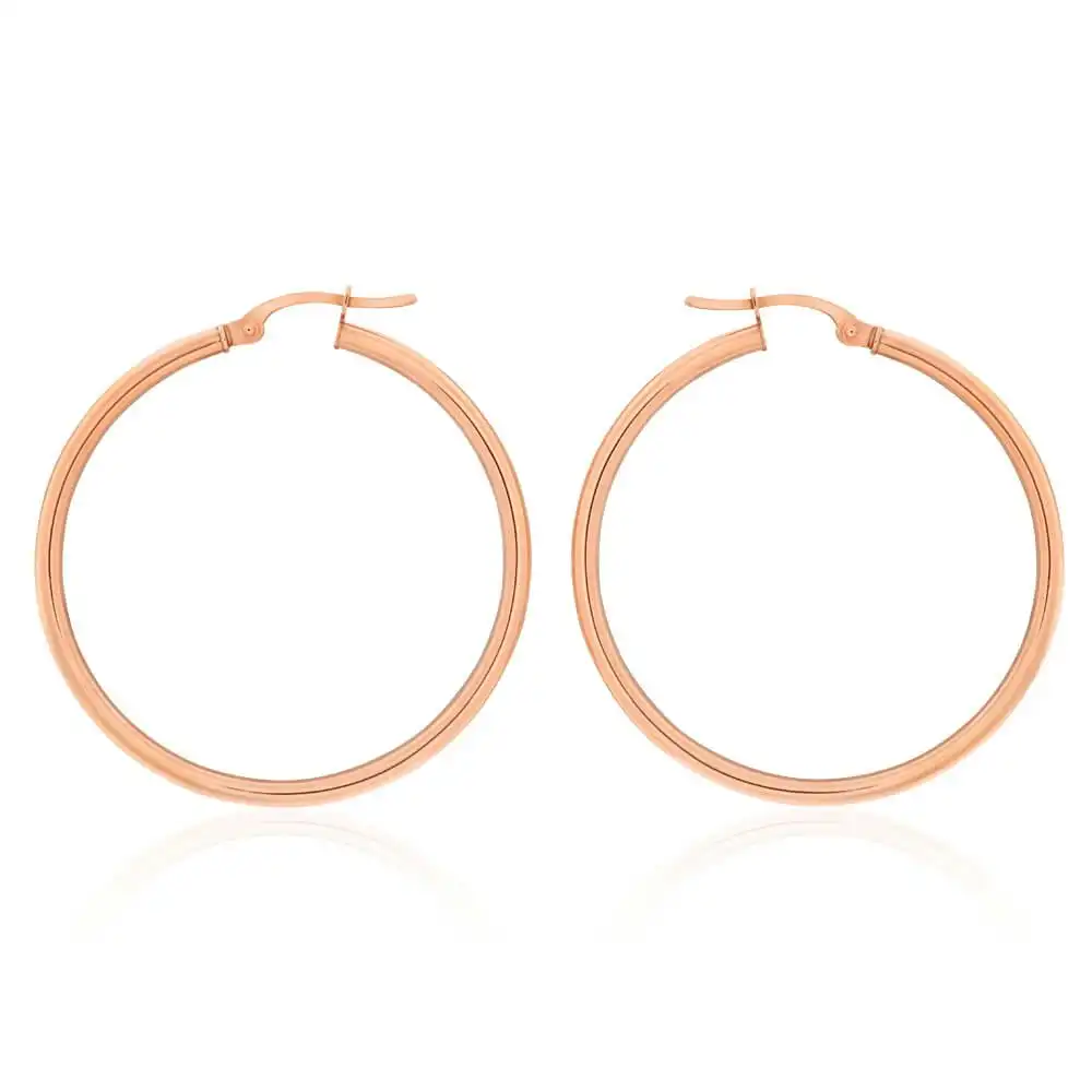 9ct Rose Gold Plain 30mm Hoop Earrings European made