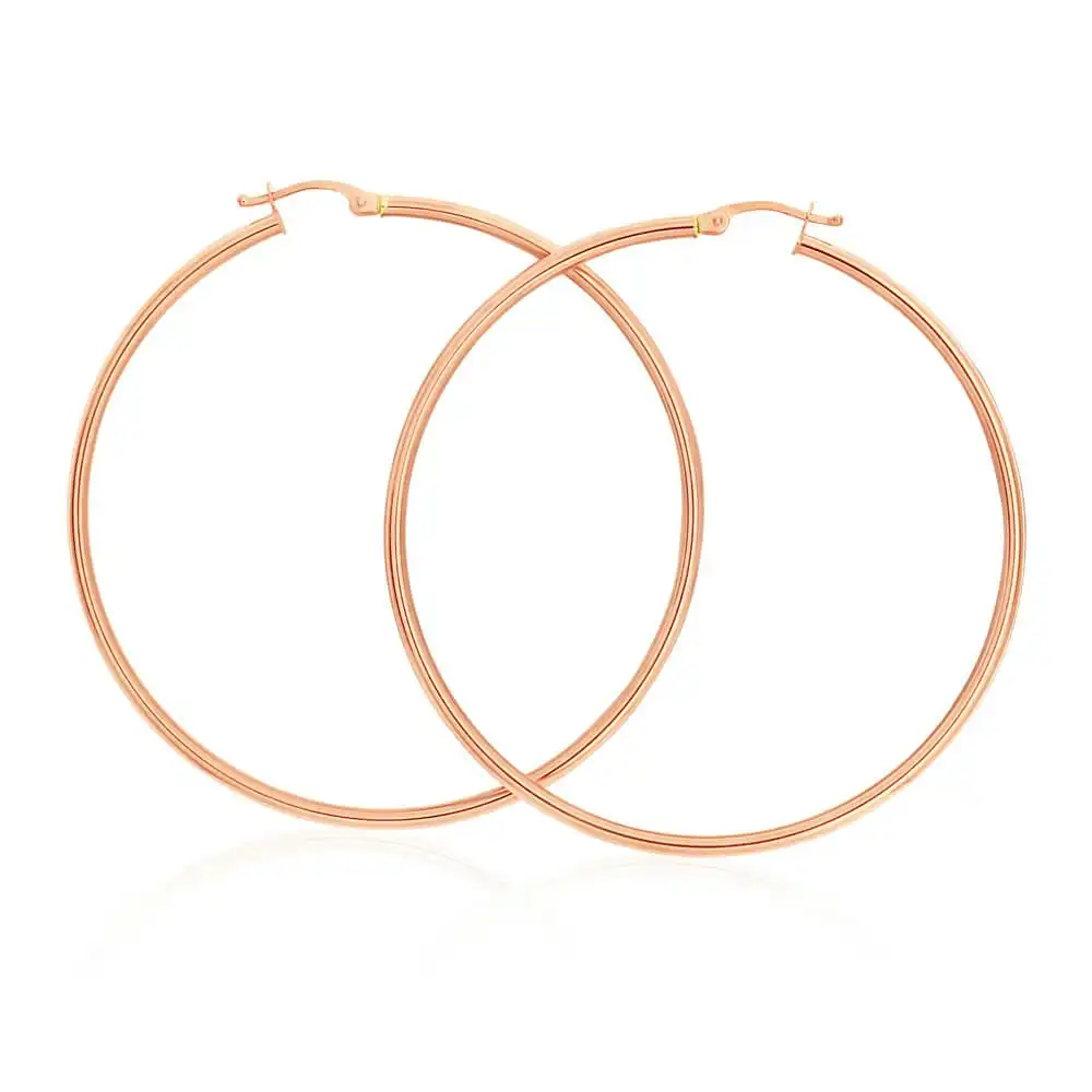 9ct Rose Gold Plain 50mm Hoop Earrings European made