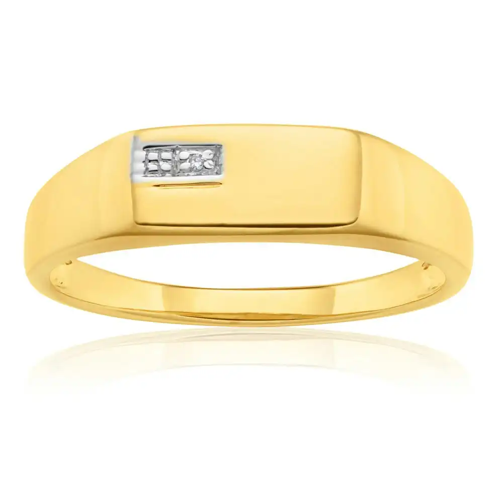 9ct Yellow Gold Diamond Gents Ring