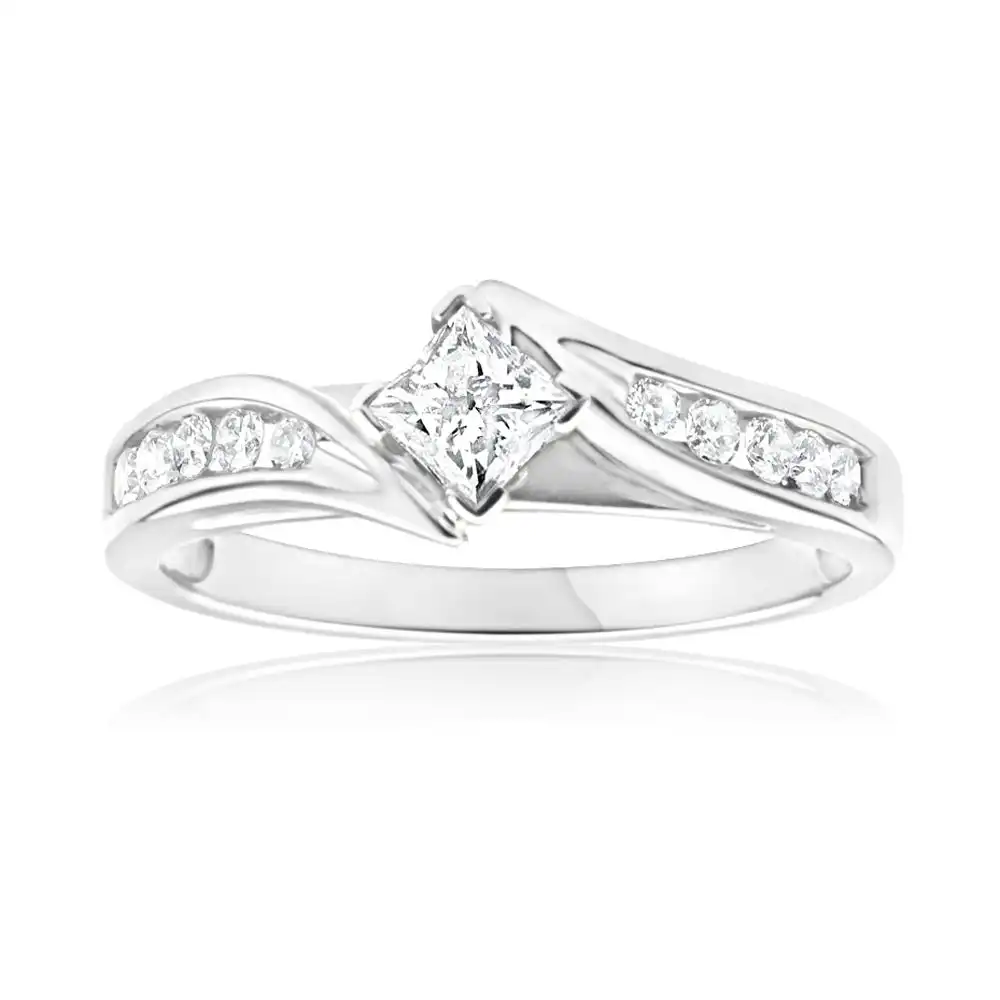 9ct White Gold Ring With 1/2 Carat Of Diamonds