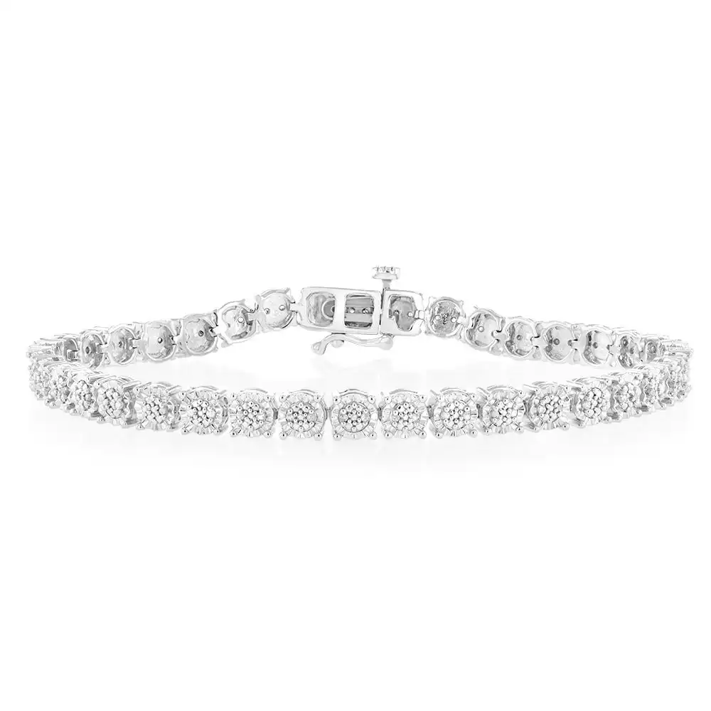 Sterling Silver 1/4 Carat Diamond Tennis Bracelet 18.5cm