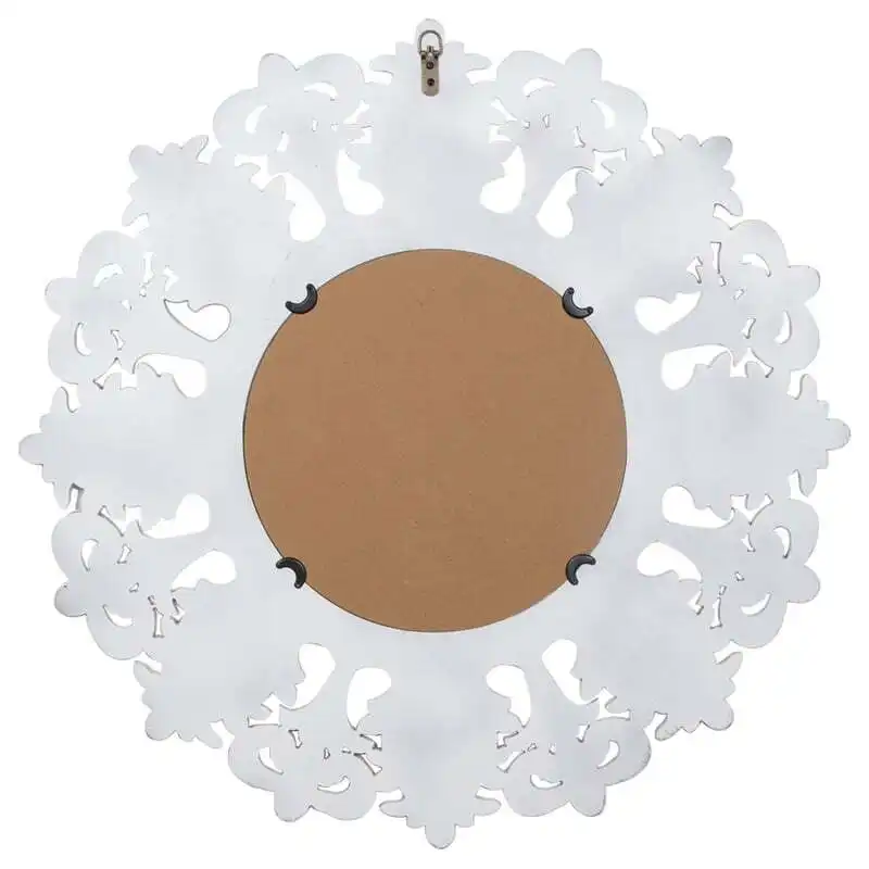 Willow & Silk MDF 74cm White Round Ornate Carved Fleur Wall Mirror