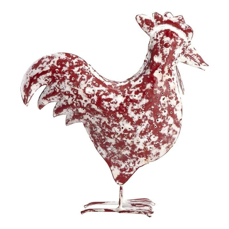 Willow & Silk Metal 33cm/29cm Set of 2 Red Garden Rooster & Chook