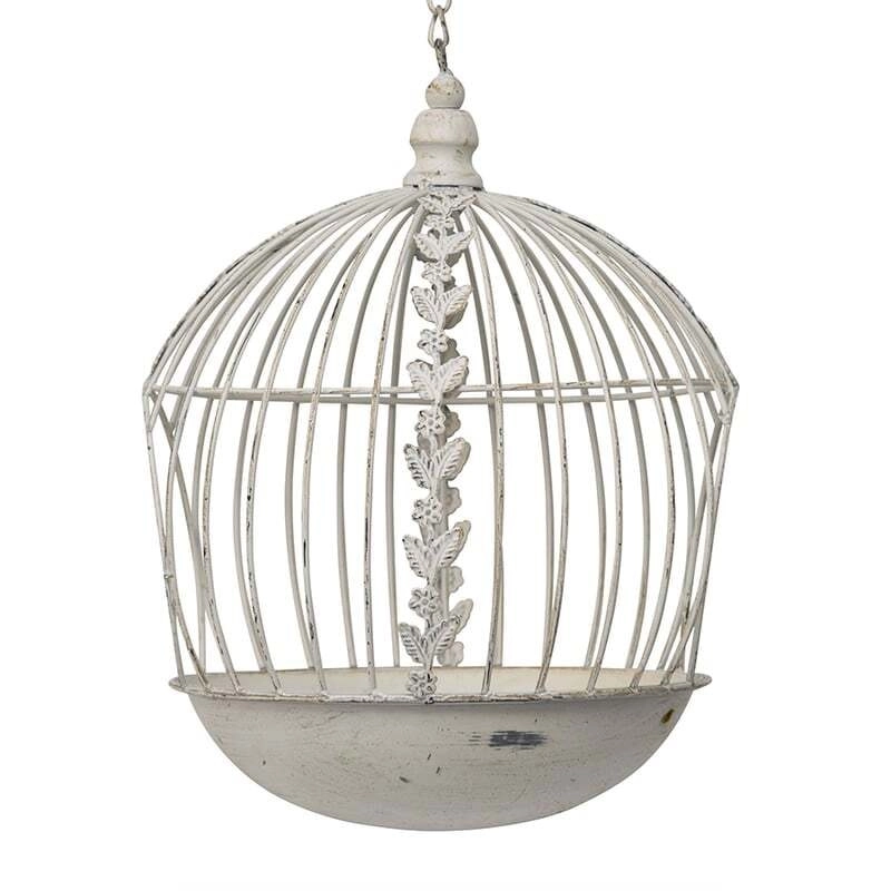 Willow & Silk Metal 68cm White Round Hanging Cloche Dome Bird Feeder