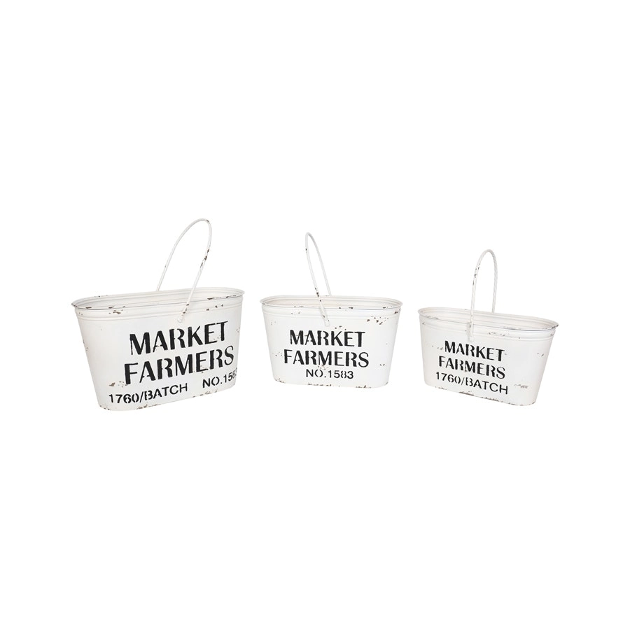 Willow & Silk Nested 41/38/35cm Metal Set of 3 'Market Farmers' Bucket/Pots