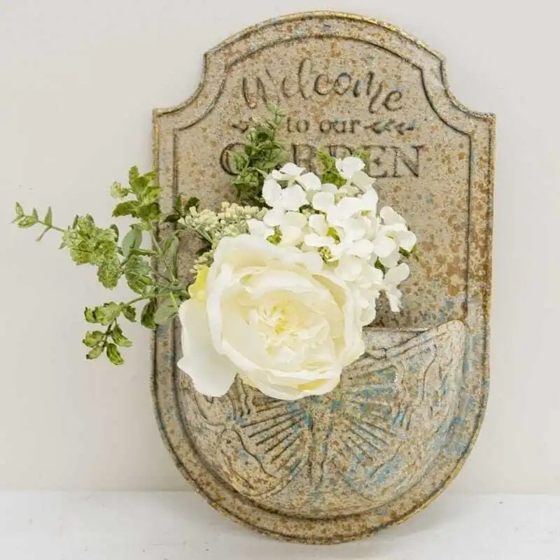 Willow & Silk Metal 36cm 'Welcome to Our Garden' Wall Planter/Pot