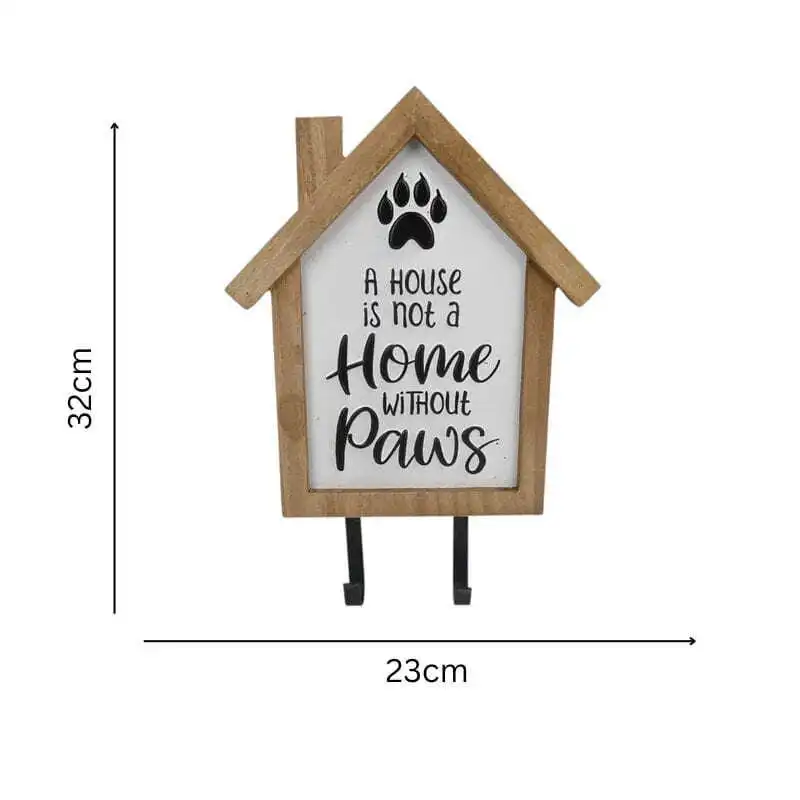 Willow & Silk Wooden Organiser 26cm Pets Love Sign Wall Art w/2 Hooks