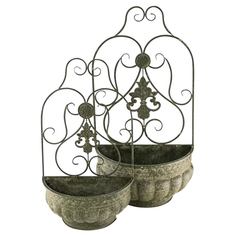 Metal Pot Flower Design Wall Planters Set of 2