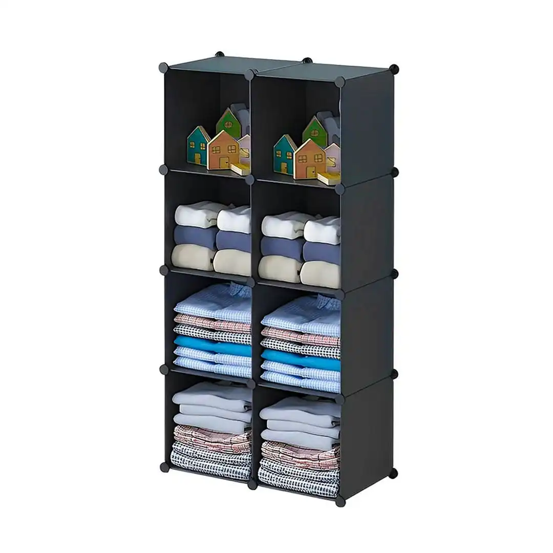 Soga 4 Tier 8-Cube Black Portable Wardrobe Divide-Grid Modular Storage Organiser Foldable Closet