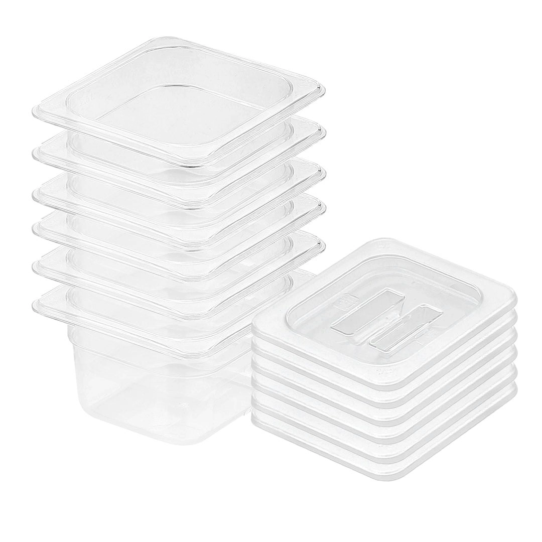 Soga 100mm Clear Gastronorm GN Pan 1/6 Food Tray Storage Bundle of 6 with Lid