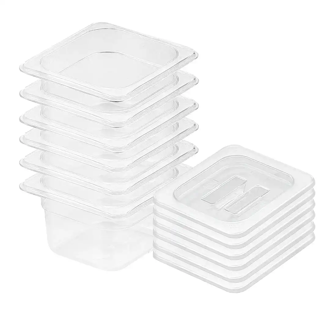 Soga 100mm Clear Gastronorm GN Pan 1/6 Food Tray Storage Bundle of 6 with Lid