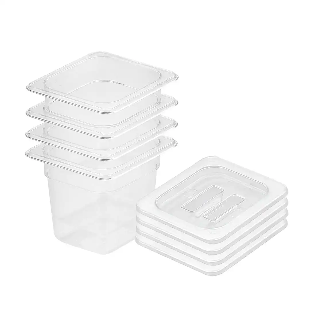 Soga 150mm Clear Gastronorm GN Pan 1/6 Food Tray Storage Bundle of 4 with Lid