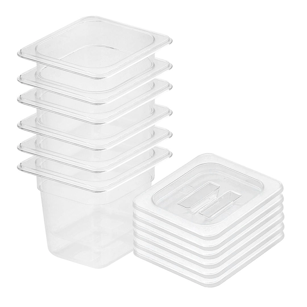 Soga 150mm Clear Gastronorm GN Pan 1/6 Food Tray Storage Bundle of 6 with Lid