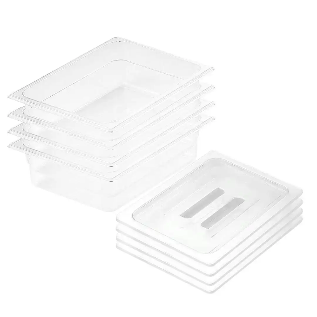 Soga 100mm Clear Gastronorm GN Pan 1/2 Food Tray Storage Bundle of 4 with Lid