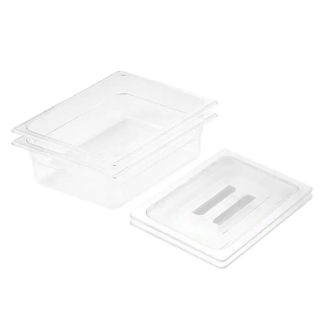 Soga 150mm Clear Gastronorm GN Pan 1/2 Food Tray Storage Bundle of 2 with Lid