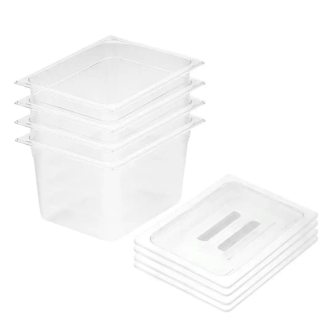 Soga 200mm Clear Gastronorm GN Pan 1/2 Food Tray Storage Bundle of 4 with Lid