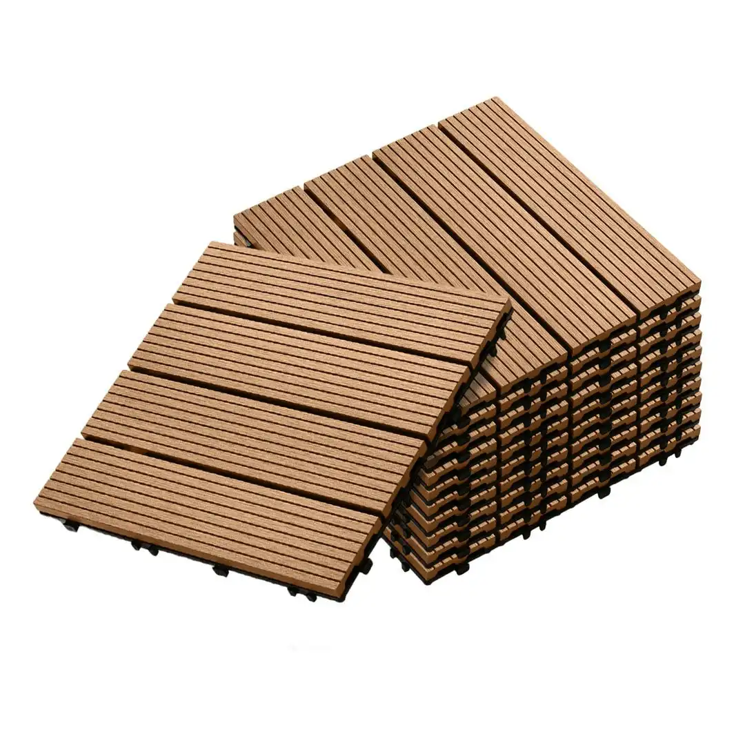 Soga 11 pcs Coffee DIY Wooden Composite Decking Tiles Garden Outdoor Backyard Flooring Home Decor