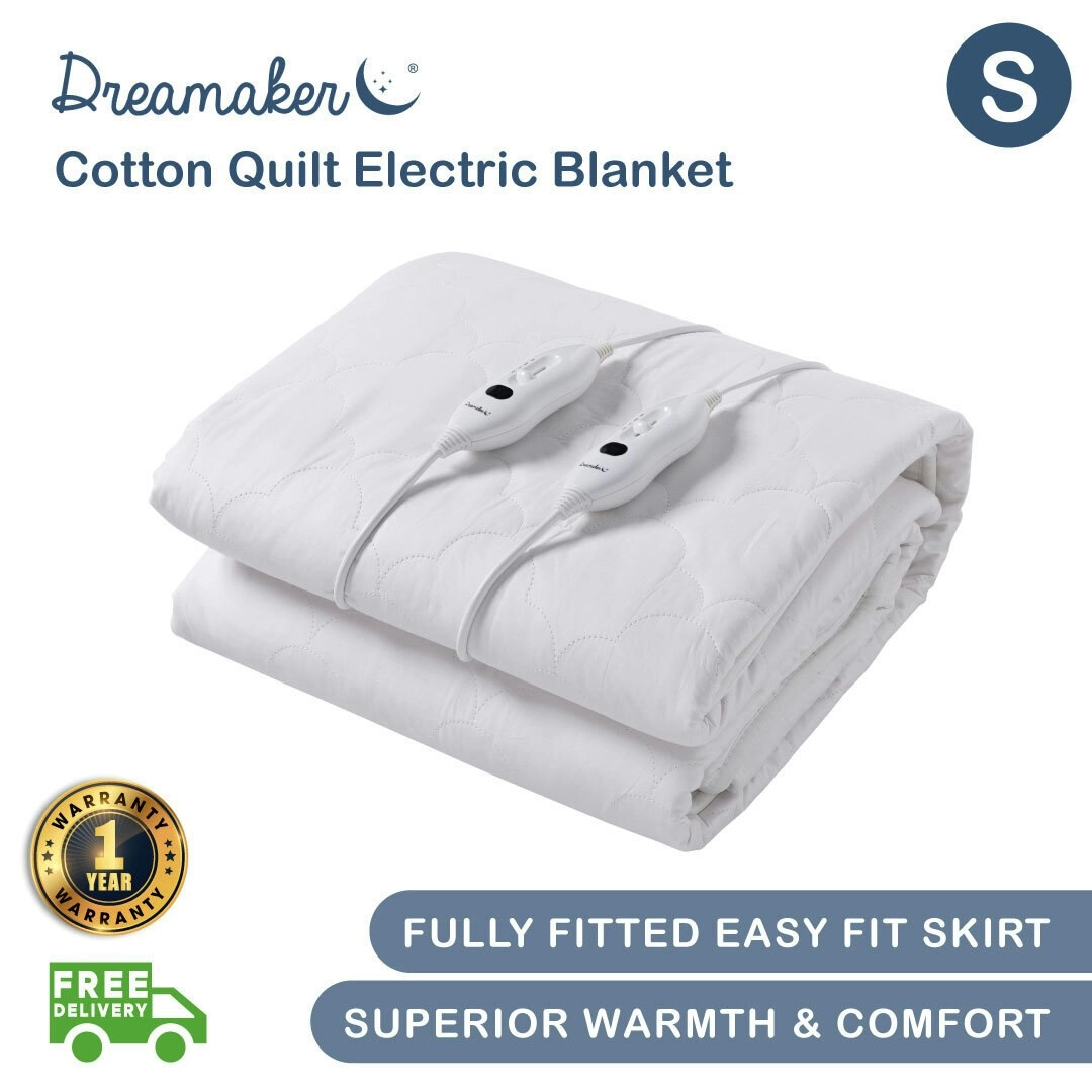 Dreamaker 100% Cotton Quilt Electric Blanket White Single Bed