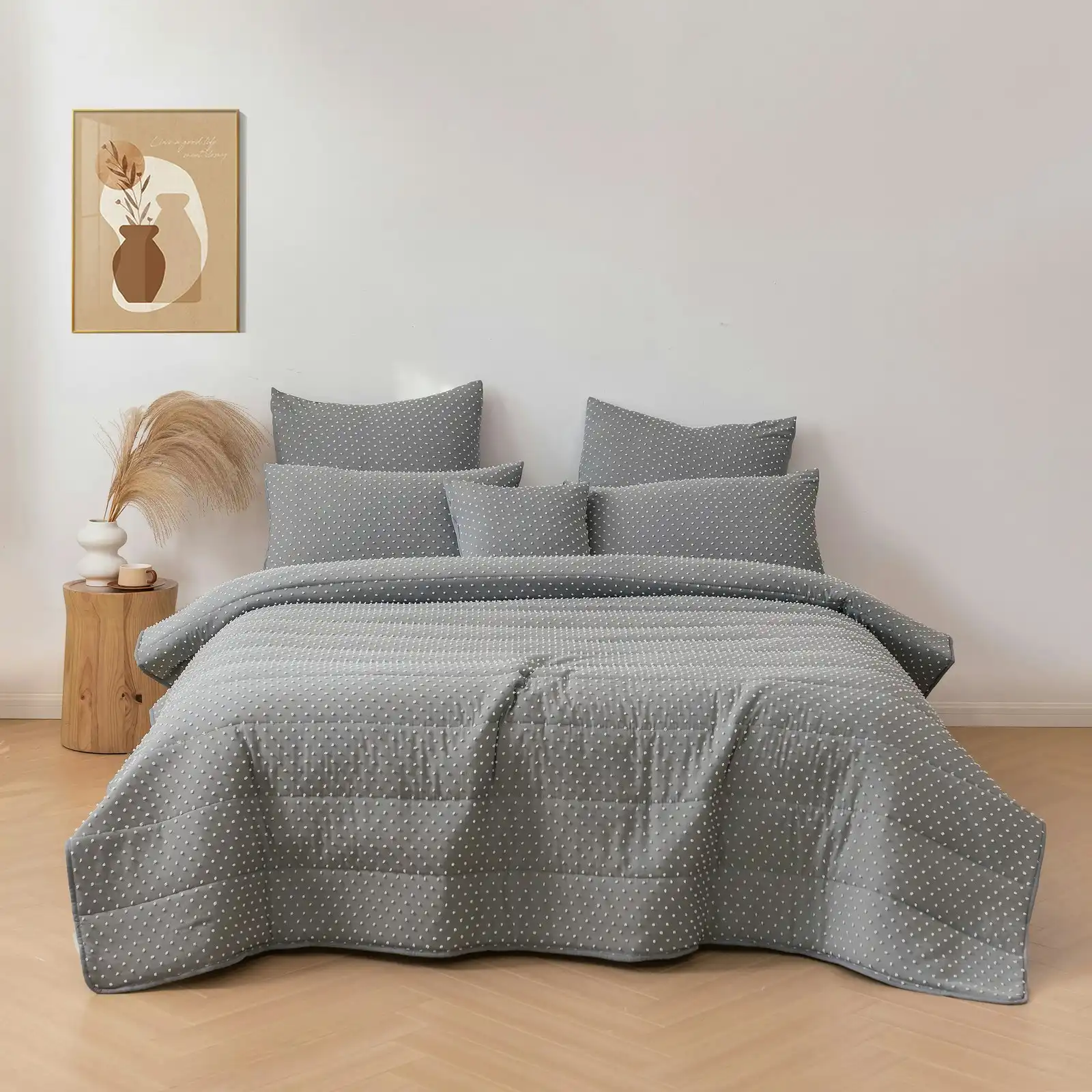 Dreamaker Finley Dot 6 Piece Comforter Set Charcoal Double Bed