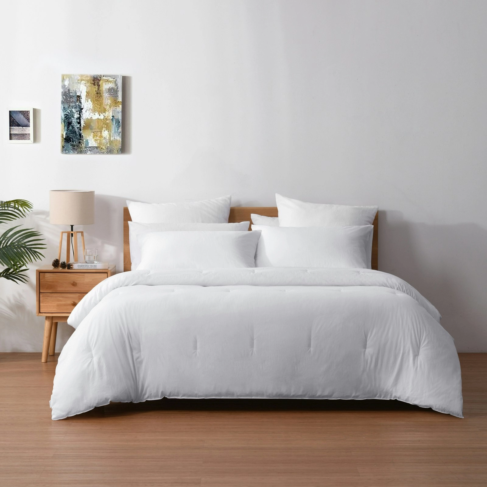 Dreamaker 225TC Cotton Washed Comforter Set White King Bed