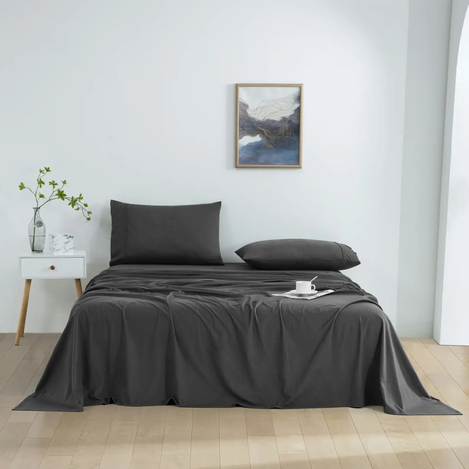 Dreamaker Micro Flannel Sheet Set Queen Bed Charcoal