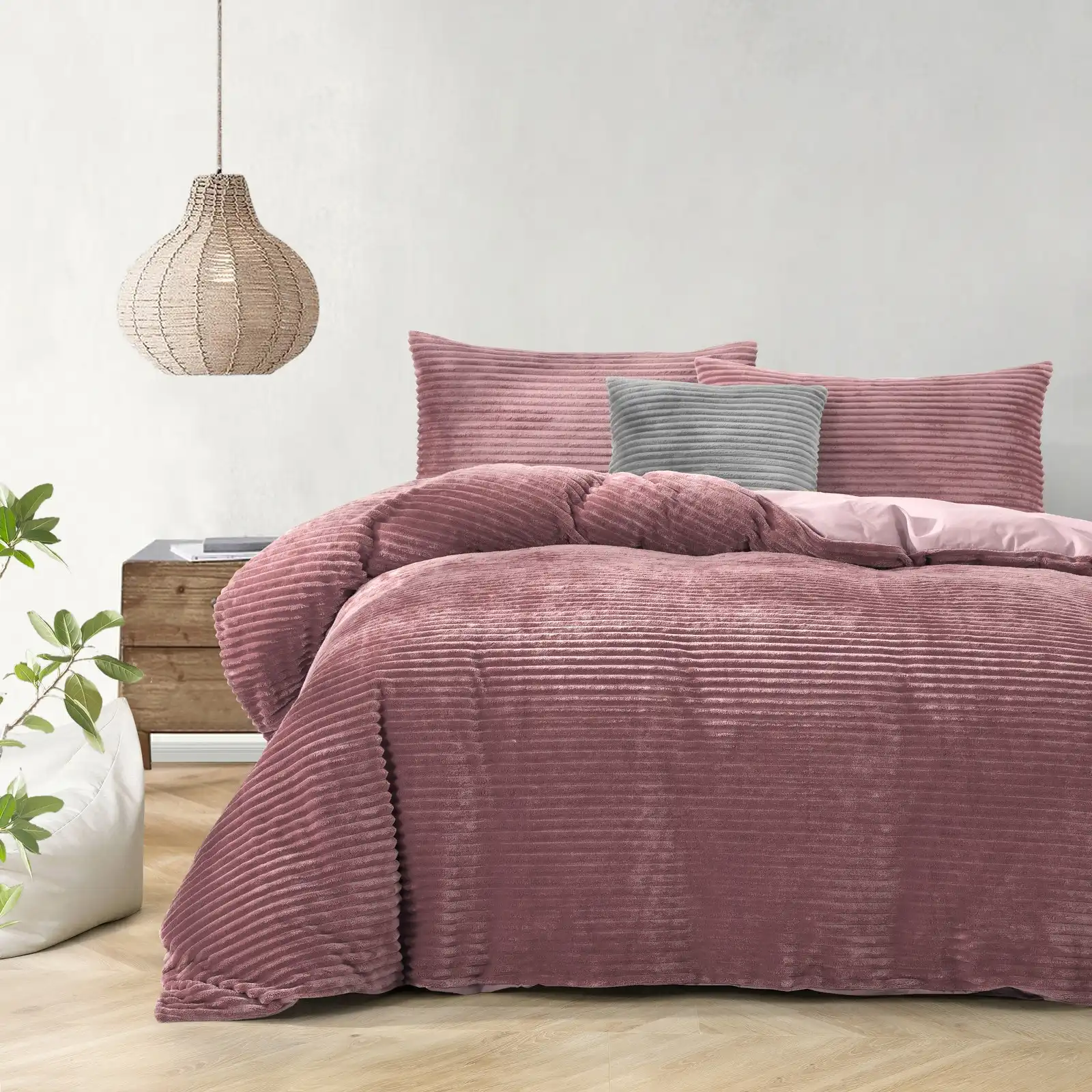 Dreamaker Embossed Teddy Fleece Quilt Cover Set Blush