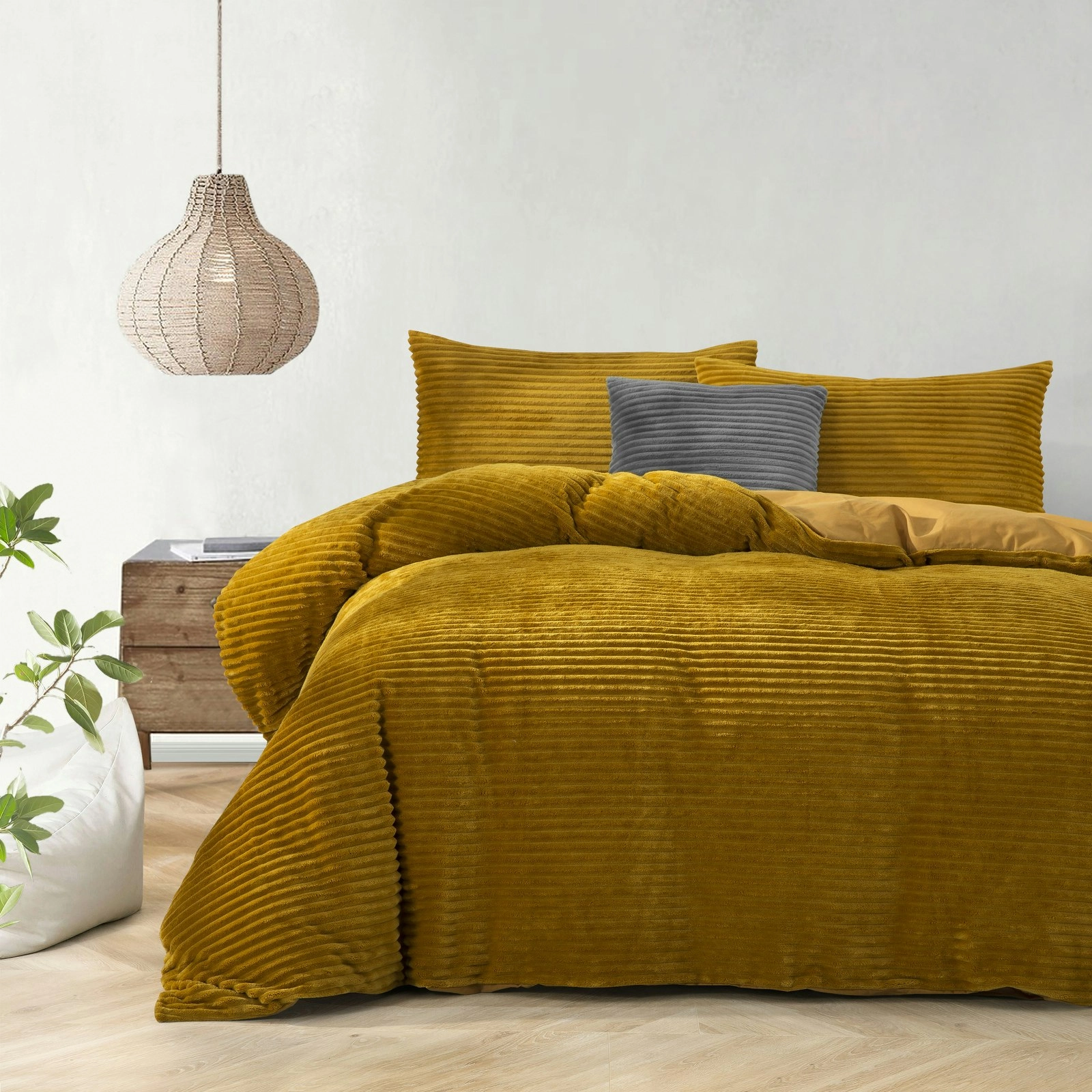 Dreamaker Embossed Teddy Fleece Quilt Cover Set Mustard