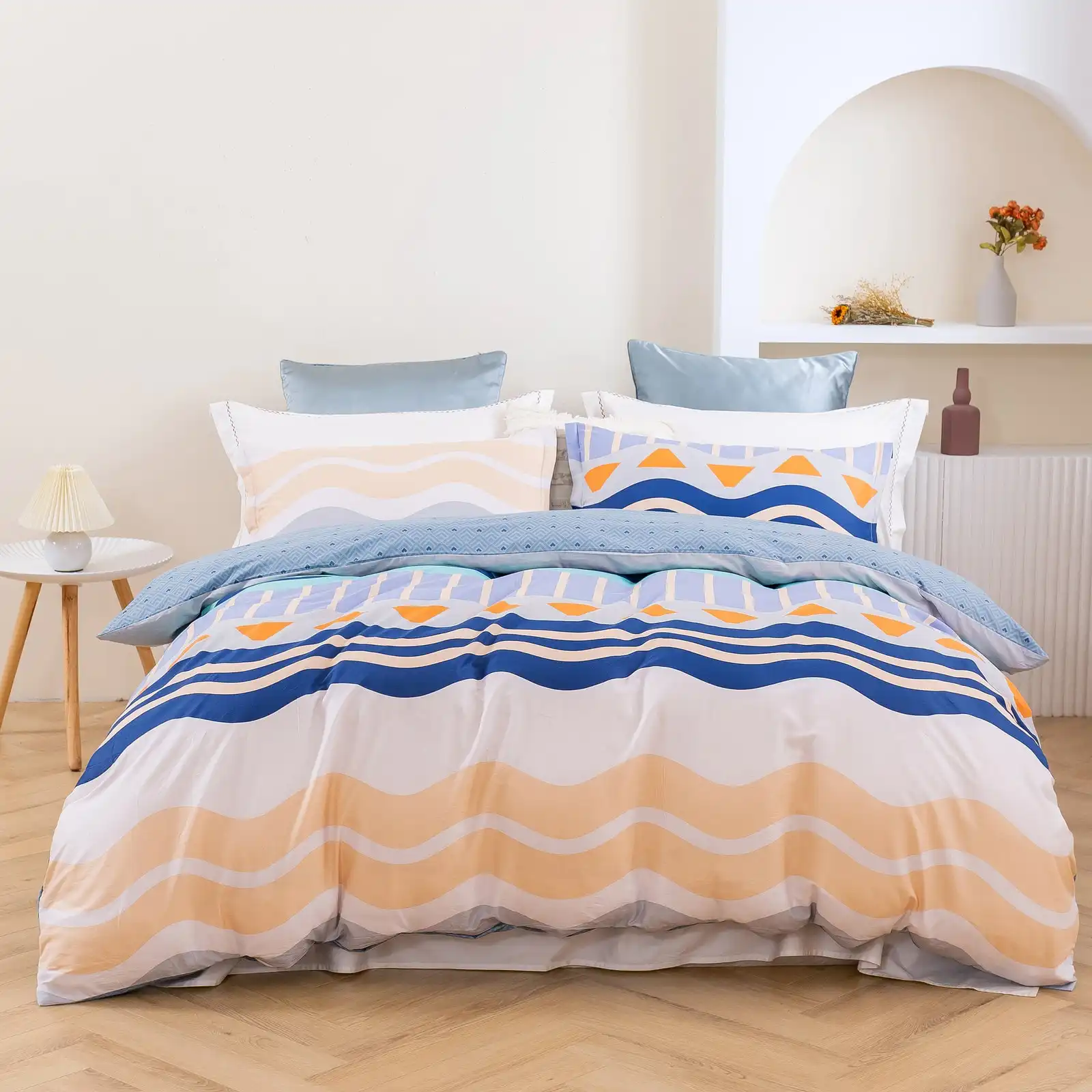 Dreamaker Capri 100% Cotton Reversible Quilt Cover Set King Bed