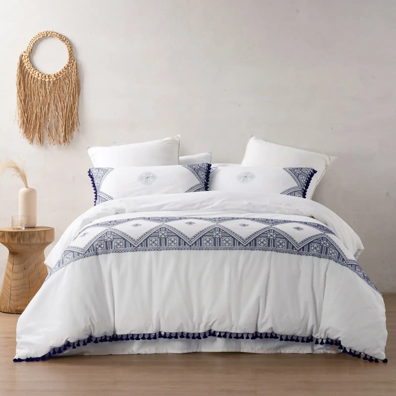 Dreamaker Liberty 100% Cotton Quilt Cover Set Navy Queen Bed