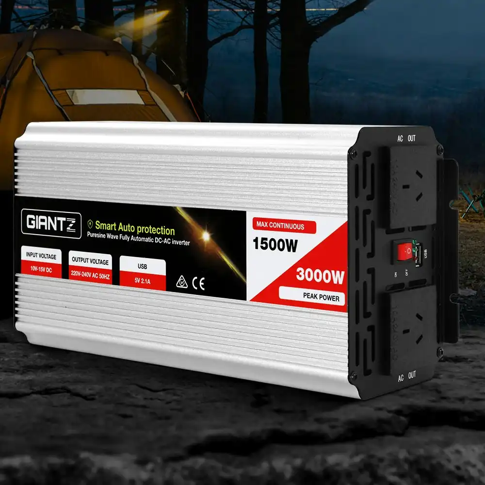 Giantz Power Inverter 1500W/3000W 12V to 240V Pure Sine Wave Camping Car Boat