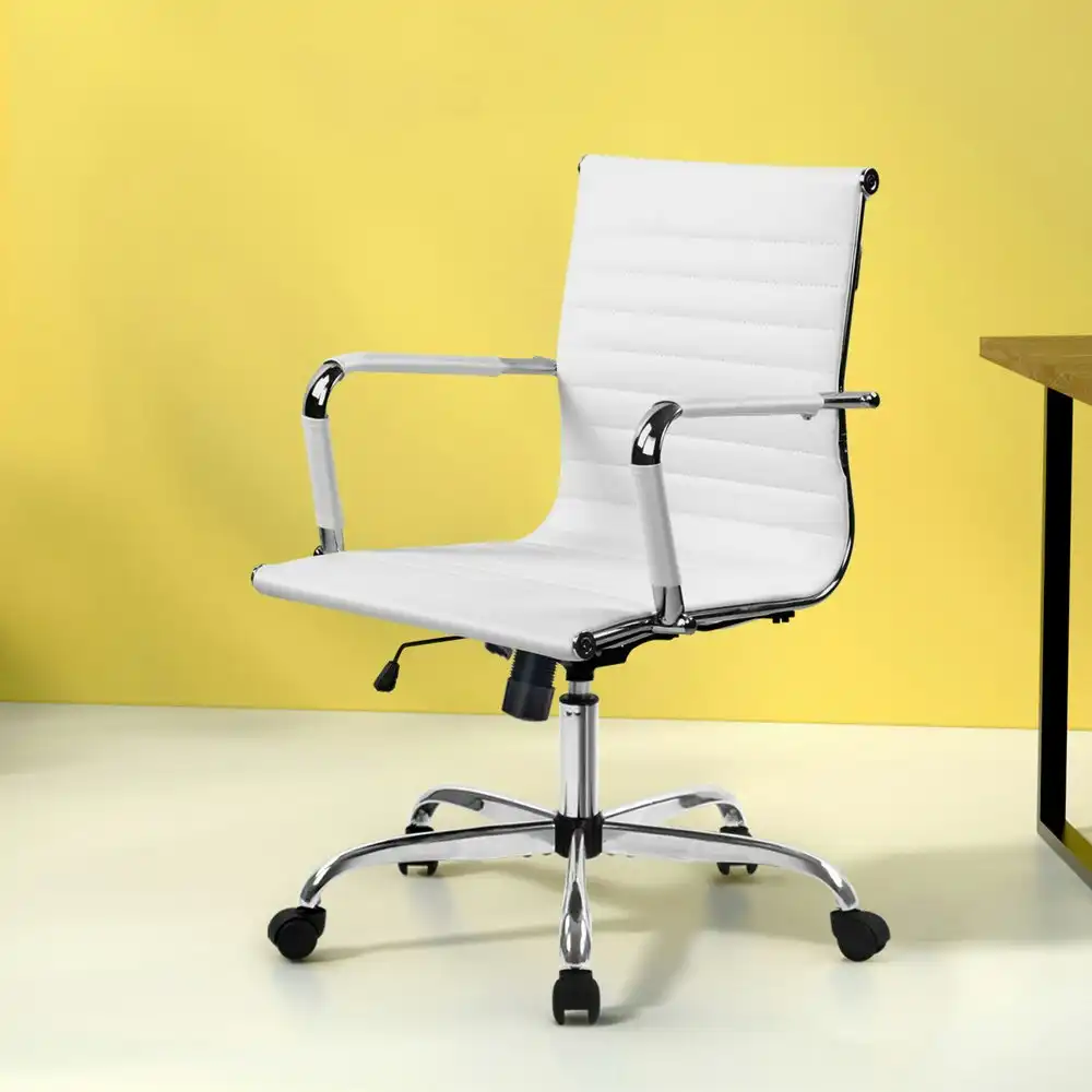 Artiss Office Chair PU Leather Mid Back White